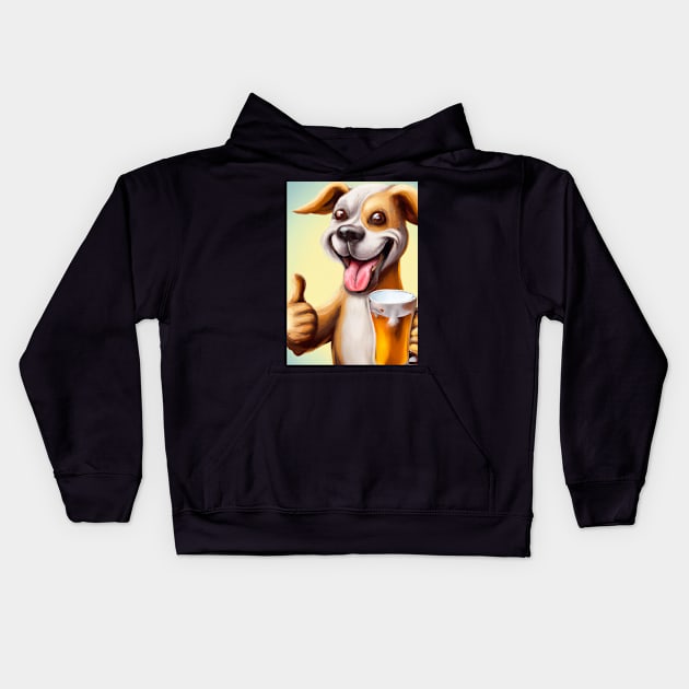 Funny Dog with Beer Kids Hoodie by maxcode